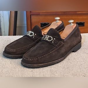 Salvatore Ferragamo Master Gancini Mens Brown Suede Leather Loafers Size 11 D